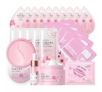 Kit Per La Cura Della Pelle Sakura, Set per la Cura Della Pelle Sakura, Kit Idratante Viso con Siero,Crema, Maschera Viso, Maschera Labbra, Maschera Occhi, Maschera Detergente, Tonico, Detergente