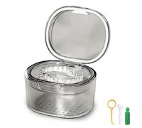 Kit per la cura della protesi: custodia per protesi a strati, contenitore e supporto per filtro, custodia per immersione. Spazzola piccola, strumento di rimozione del fermo e colla per morso inclusi