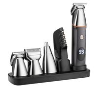 Kit per la cura dellaa barba multifunzionale 5 in 1, resistente all'acqua, tutto in 1, tagliacapelli, tagliacapelli di precisione, ricaricabile tramite USB, con base di ricarica (Silver)