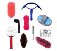 Kit per la cura e la toelettatura dei cavalli, 10 pezzi, set di spazzole e pettini da equitazione, set completo di strumenti per la pulizia dei cavalli con raschietto per il sudore