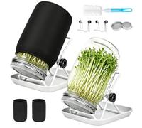 Kit per la germinazione dei semi, 2 barattoli da 1000 ml e 86 mm a bocca larga con coperchi schermati, supporto e spazzola per l'inscatolamento, kit per la coltivazione di microgreens da interno per