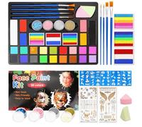 Kit per la pittura del viso con pennelli Set di vernice lavabile facile da pulire per Halloween Compleanni Trucco Halloween Pittura a base d'acqua per bambini adulti feste