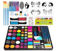 Kit per la pittura del viso per bambini, 42 colori a base d'acqua, non tossica, con 4 pennelli, 38 stencil, 6 stencil riutilizzabili, ecc. Pitture per il viso lavabili per compleanni, feste di