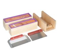 Kit per la produzione di sapone in silicone con scatola di legno, scatola per taglierina regolabile per la produzione di sapone, raschietto ondulato e diritto in acciaio inossidabile incluso