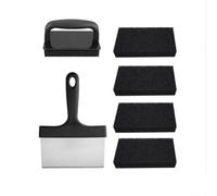 Kit per la pulizia della griglia con raschietto in acciaio inox e spazzola composita per rimuovere olio e sporco da piastre e padelle