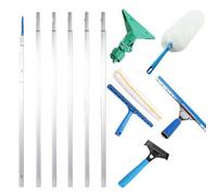 Kit per la pulizia delle finestre con asta estensibile in lega di titanio, raschietto in nano gomma da 35 cm e accessori per la pulizia dei piani elevati, include 6 aste, raschietto, testa in spugna