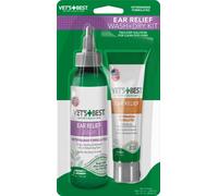 Kit per la pulizia delle orecchie dei cani Vet's Best, Sollievo per le orecchie multi-sintomo, Trattamento per il lavaggio e l'asciugatura, Senza alcool