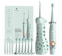 Kit per la pulizia orale 2-1 per bambini, con filo interdentale e spazzolino elettrico per bambini, sicuro ed efficace, a tema giraffa e scimmia