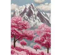 Kit per la Realizzazione di Tappeti,Paesaggio montano innevato con alberi di ciliegio in fiore,Kit Gancio di Chiusura Tappeto,Tappeto per Uncinetto Latch Hook Rug per Bambini e Adulti,55x75cm