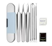 Kit per la rimozione di punti neri in acciaio inox, per viso e naso, kit di strumenti per la rimozione rapida e facile di brufoli, punti neri, brufoli, fronte (7 pezzi + 2 salviette umidificate)