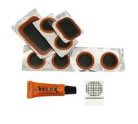 Kit per la riparazione della camera d'aria city-vtc-vtt 6 patch 25mm + 1 patch 34x24mm + 1 patch 50x30mm + colla 5g + colza in acciaio con istruzioni vaso da 50 kit Velox Noir