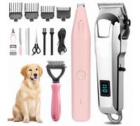 Kit per la toelettatura 3 in 1 per cani e gatti, composto da tosatrice con tagliaunghie, spazzola e forbici.