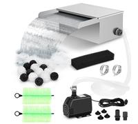 Kit per laghetto a cascata con filtro e pompa da 800 GPH, scatola a cascata in acciaio inossidabile 304, tubo flessibile da 9,8 m, kit completo per laghetti all'aperto, stagni koi, fontana (30 x 30 x