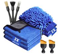 Kit per lavaggio auto con 3 panni in microfibra 2 guanti e 5 spazzole per