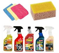 KIT PER LAVAGGIO PULIZIA INTERNI E ESTERNI AUTO 3 PANNI SPUGNA E PRODOTTI MA-FRA