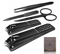 Kit per manicure e pedicure, set di forbici Vibrissac per unghie e piedi, 5 pezzi, migliori strumenti per la cura per uomo e donna, con custodia da viaggio (grigio/nero_A)