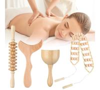 Kit per massaggi in legno 4 in 1, include corda a rullo, bastone, tazza e tavola per scolpire, set di strumenti per il contouring completo del corpo e il rilassamento muscolare