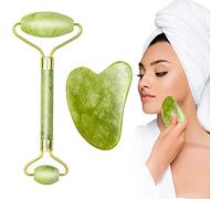 Kit per massaggio Gua Sha con rullo di giada, massaggiatore per viso con pietra di giada naturale, massaggiatore a rullo anti-invecchiamento, per la cura della pelle, strumento per massaggio manuale
