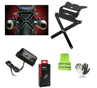 KIT PER MOTO PORTATARGA REGOLABILE UNIVERSALE + LUCE TARGA A 4 L -E - D BIANCO COMPATIBILE CON DERBI SENDA 50 X-TREME R SET SPORTIVO PER SOTTOCODONE MOTOCICLETTA TUTTO OMOLOGATO