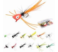 Kit per pesca a mosca, 12 pezzi/20 pezzi, esche secche a mosca popper, esche da pesca a mosca, esche da pesca topwater popping per panfish, bluegill, spigola, trota, salmone