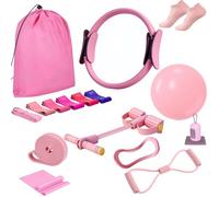Kit per pilates, 16 pezzi, kit essenziale per allenamento con anello, palla e fasce di resistenza, ecc., per donne a casa; set di attrezzature per pilates principianti e accessori (rosa)