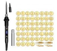 Kit per pirografia con timbri per lettere, set fai da te per pirografia/intaglio del legno, punte per pirografia, temperatura regolabile, penna per saldatore, per intaglio goffratura e pelle su legno(