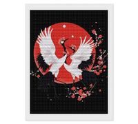 Kit per pittura a diamante con gru giapponese con corona rossa, kit rotondo completo per punto croce, immagini artistiche per la decorazione della parete della casa, 30,5 x 40,6 cm