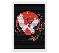 Kit per pittura a diamante con gru giapponese con corona rossa, quadro rotondo completo a punto croce, immagini artistiche per la decorazione della parete della casa, 20,3 x 30,5 cm