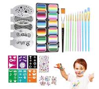 Kit per pittura a faccia con stencils, 12-Grid Washable Pallet, Easy-Use Cosmetic Brushes, Safe Makeup, Ideal for Halloween, Birthday, Theatre, Stage