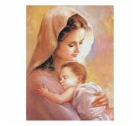 Kit per pittura a mosaico 5D fai da te, con motivo religioso Madonna Gesù, kit per pittura a mosaico con diamanti rotondi, tela perfetta per decorare le pareti della casa, idea regalo (40 x 50 cm)