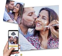 Kit per pittura a mosaico 5D fai da te per adulti, con strass personalizzati con la tua immagine, con perline rotonde/quadrate, regalo per genitori, mogli, papà, mamma (20 x 15 cm)