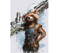 Kit per pittura a mosaico 5D per adulti, fai da te per punto croce con perline rotonde e ricami, per decorare la parete della casa, razzo procione, 30 x 45 cm