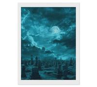 Kit per pittura a mosaico a punto croce con cimitero di Halloween, con luna notturna, immagini artistiche per decorare le pareti della casa, 30,5 x 40,6 cm