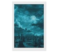 Kit per pittura a mosaico a punto croce, con cimitero di Halloween, con luna notturna, per decorare le pareti della casa, 20,3 x 30,5 cm