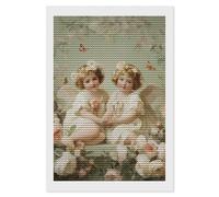 Kit per pittura a mosaico con angeli, motivo floreale, rotondo, a punto croce, per decorare le pareti della casa, 20,3 x 30,5 cm