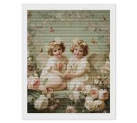 Kit per pittura a mosaico con angeli, motivo floreale, rotondo, per punto croce, decorazione da parete, 40,6 x 50,8 cm
