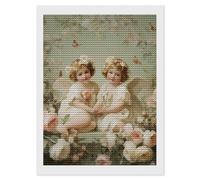 Kit per pittura a mosaico con angeli, motivo floreale, rotondo, per punto croce, decorazione da parete per la casa, 30,5 x 40,6 cm