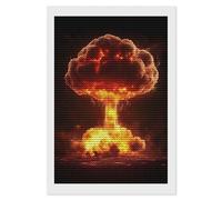 Kit per pittura a mosaico con bombe nucleari e nuvole, kit per pittura a punto croce, rotondo, per decorare le pareti della casa, 20,3 x 30,5 cm