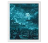 Kit per pittura a mosaico con diamanti e cimitero di Halloween, con luna notturna, quadro a punto croce, per decorare le pareti della casa, 40,6 x 50,8 cm