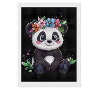 Kit per pittura a mosaico con perline a forma di panda che indossa una corona, rotondo, a punto croce, per decorare le pareti della casa, 30,5 x 40,6 cm