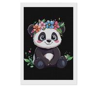 Kit per pittura a mosaico con perline a forma di panda che indossa una corona, rotondo, a punto croce, per decorare le pareti della casa, 20,3 x 30,5 cm