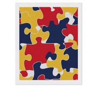 Kit per pittura a mosaico con perline a forma di puzzle, per la consapevolezza dell'autismo, rotondo, a punto croce, per decorare le pareti della casa, 40,6 x 50,8 cm