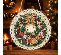 Kit per pittura a mosaico con perline e corone di Natale, 20 cm, acchiappasole, fai da te, per parete, porta, finestra, ornamento da appendere per adulti, familiari e amici