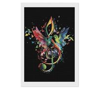 Kit per pittura a mosaico con strumenti musicali, chiave di violino e uccello, rotondo, completo a punto croce, immagini artistiche per la decorazione delle pareti della casa, 20,3 x 30,5 cm