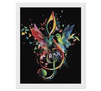 Kit per pittura a mosaico con strumenti musicali, chiave di violino e uccello, rotondo, completo a punto croce, immagini artistiche per la decorazione delle pareti della casa, 40,6 x 50,8 cm