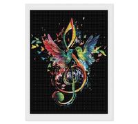 Kit per pittura a mosaico con strumenti musicali, chiave di violino e uccello, rotondo, completo a punto croce, immagini artistiche per decorare le pareti della casa, 30,5 x 40,6 cm