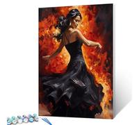 Kit per pittura a olio fai da te con numeri, per adulti, vestito nero americano, donna, fai da te, pittura acrilica, arte graffiti, kit per pittura su tela con colori acrilici, 40,6 x 50,8 cm (cornice