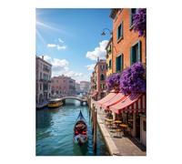 Kit per pittura con diamanti 5D fai da te per adulti con gondola canale, tende da sole rosse e bianche, kit per pittura con diamanti 5D fai da te, decorazione da parete per la casa, kit per pittura