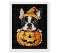 Kit per pittura con diamanti a forma di zucca di Boston Terrier, kit per punto croce, decorazione da parete per la casa, 40,6 x 50,8 cm