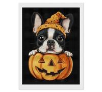Kit per pittura con diamanti a forma di zucca di Boston Terrier, kit per punto croce, per decorare le pareti della casa, 30,5 x 40,6 cm